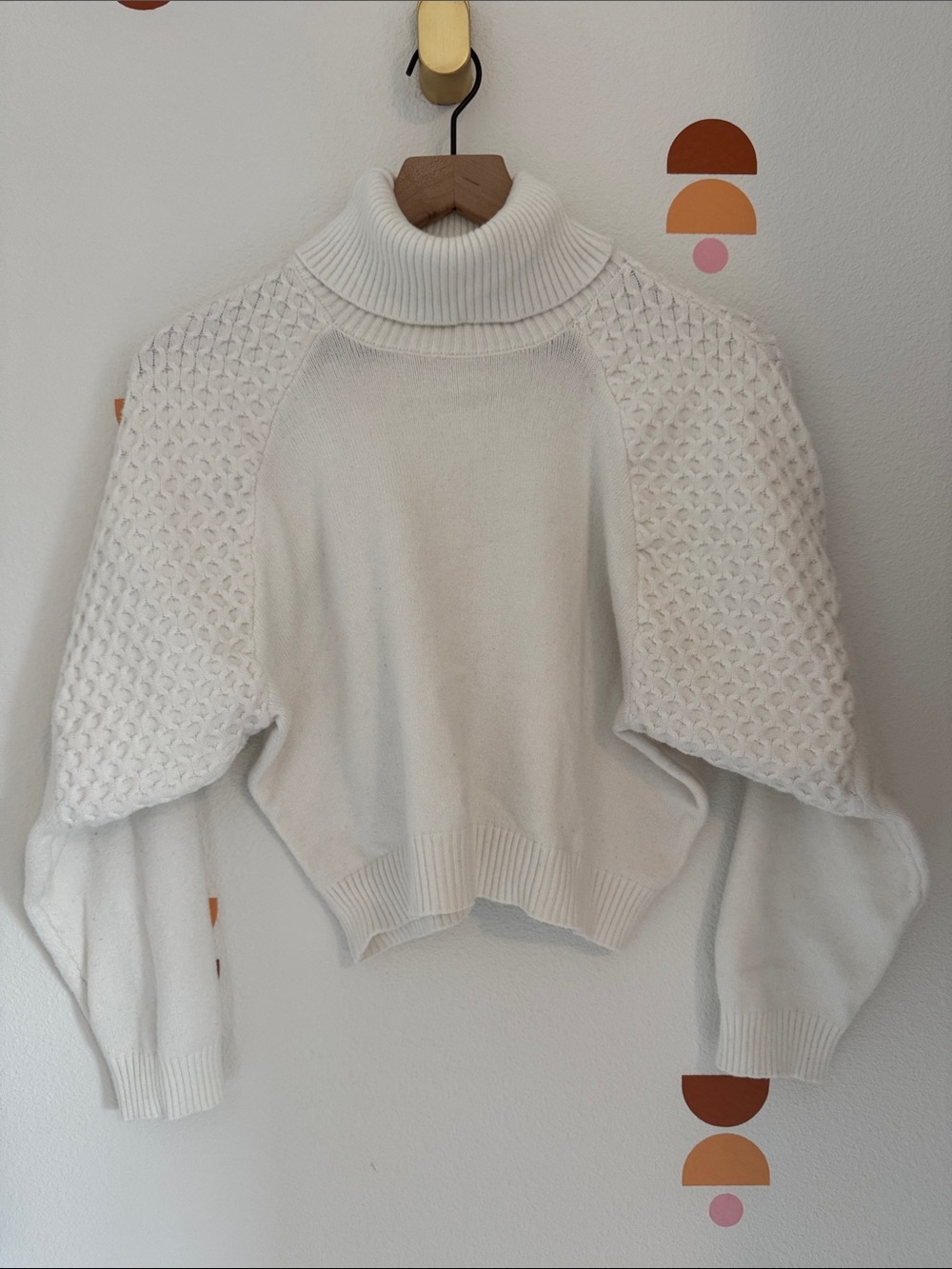 BB Dakota Cream Turtleneck Sweater with Textured Cable Sleeves N0119